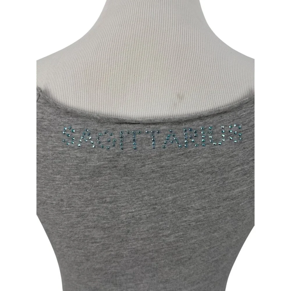 Vtg 90s NWT Gray Studded Sagittarius Zodiac Tee | McBling Noughties Grunge Y2K M - Picture 7 of 15